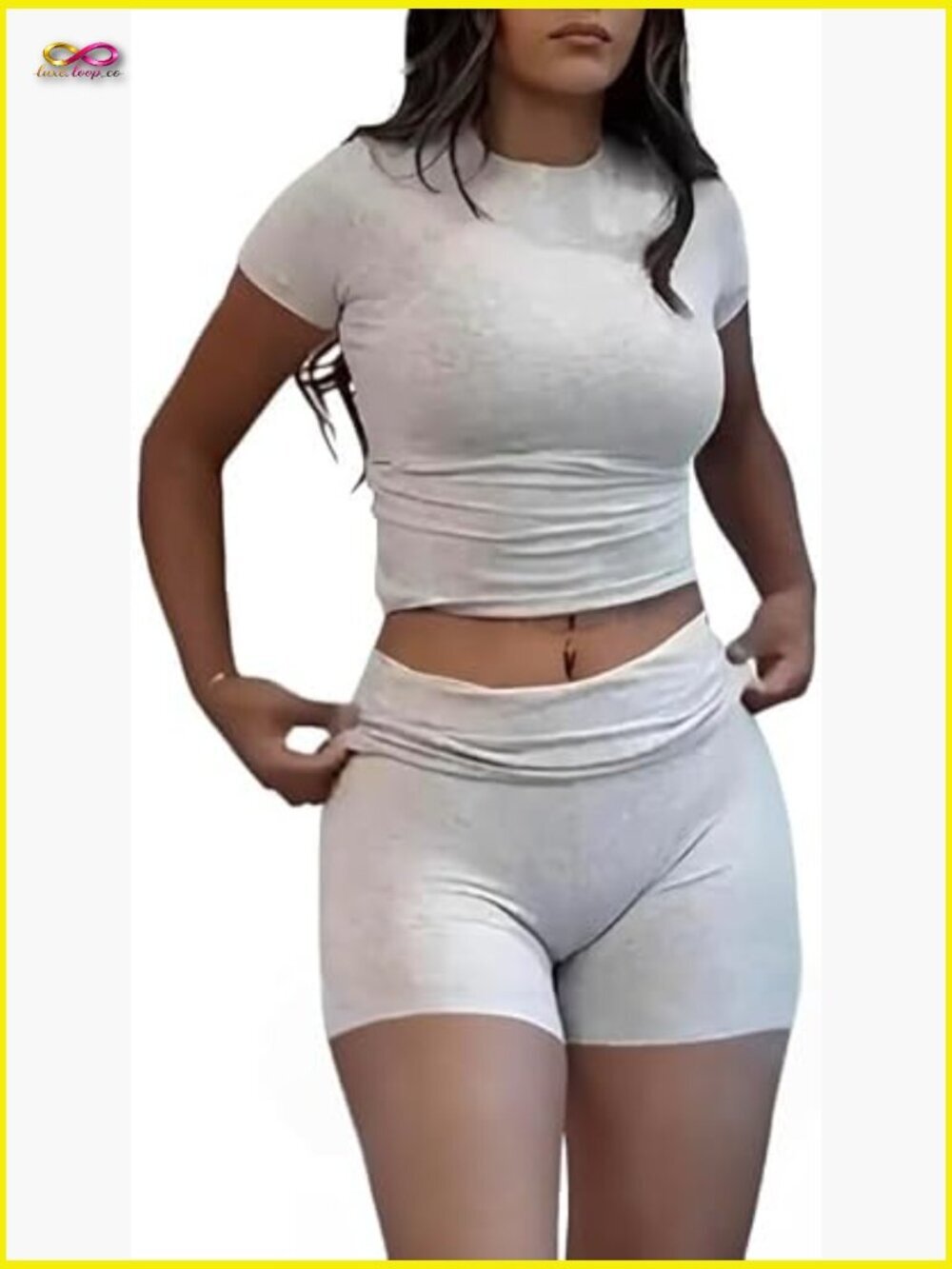 Two Piece Lounge Set Slim Fit Foldover Shorts Short Sleeve Tee Matching